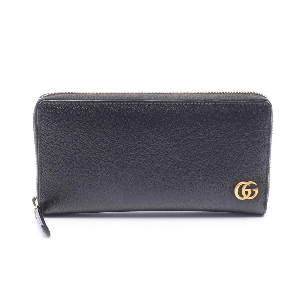 Gucci GG Marmont Round Long Wallet, Leather, Women's, Black, 428736